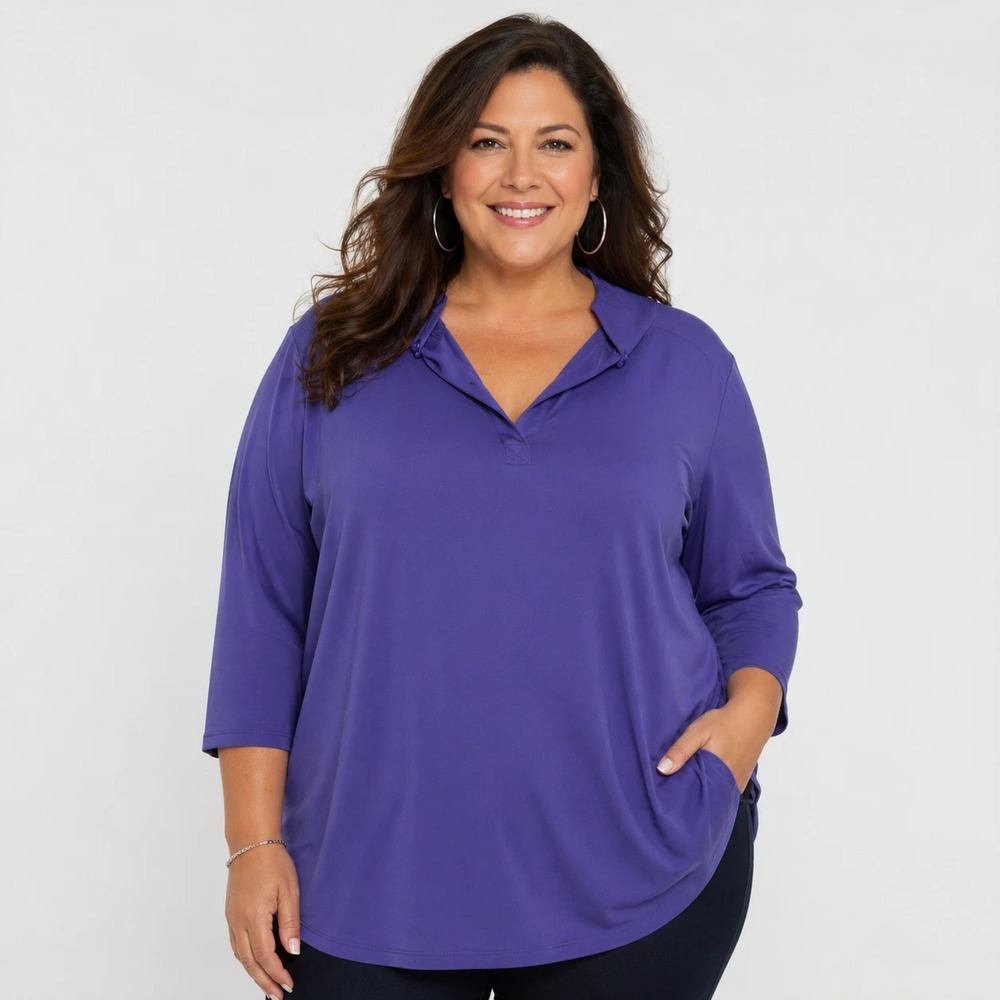 Attitudes by Renée Purple Draped Collar Smock Back Tunic Top 1X Chic Minimalist